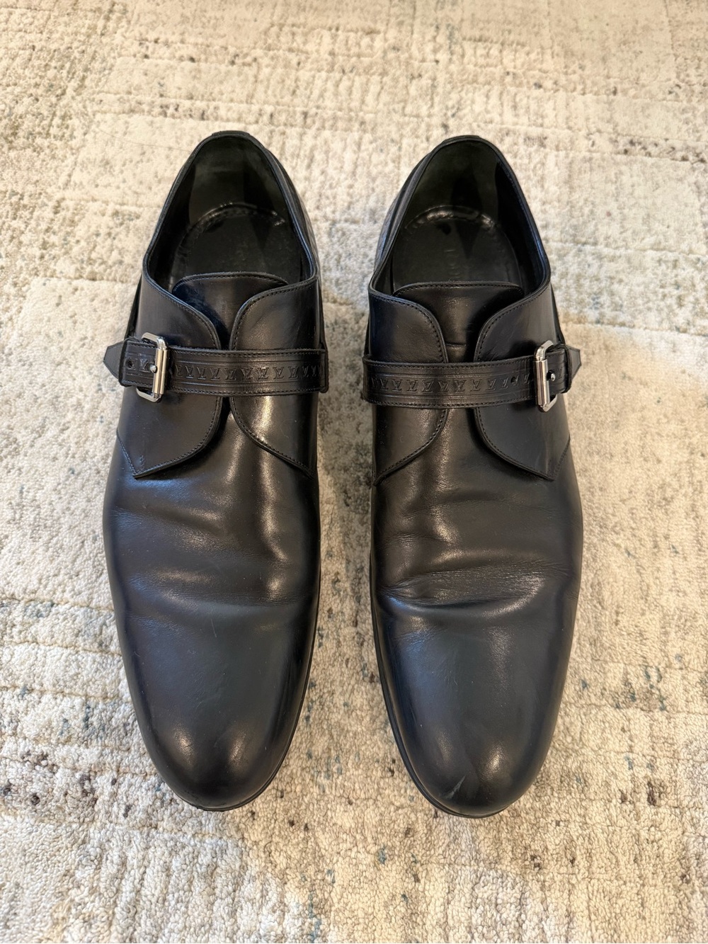 Louis Vuitton Black Leather Single Monk Strap Dress Shoes